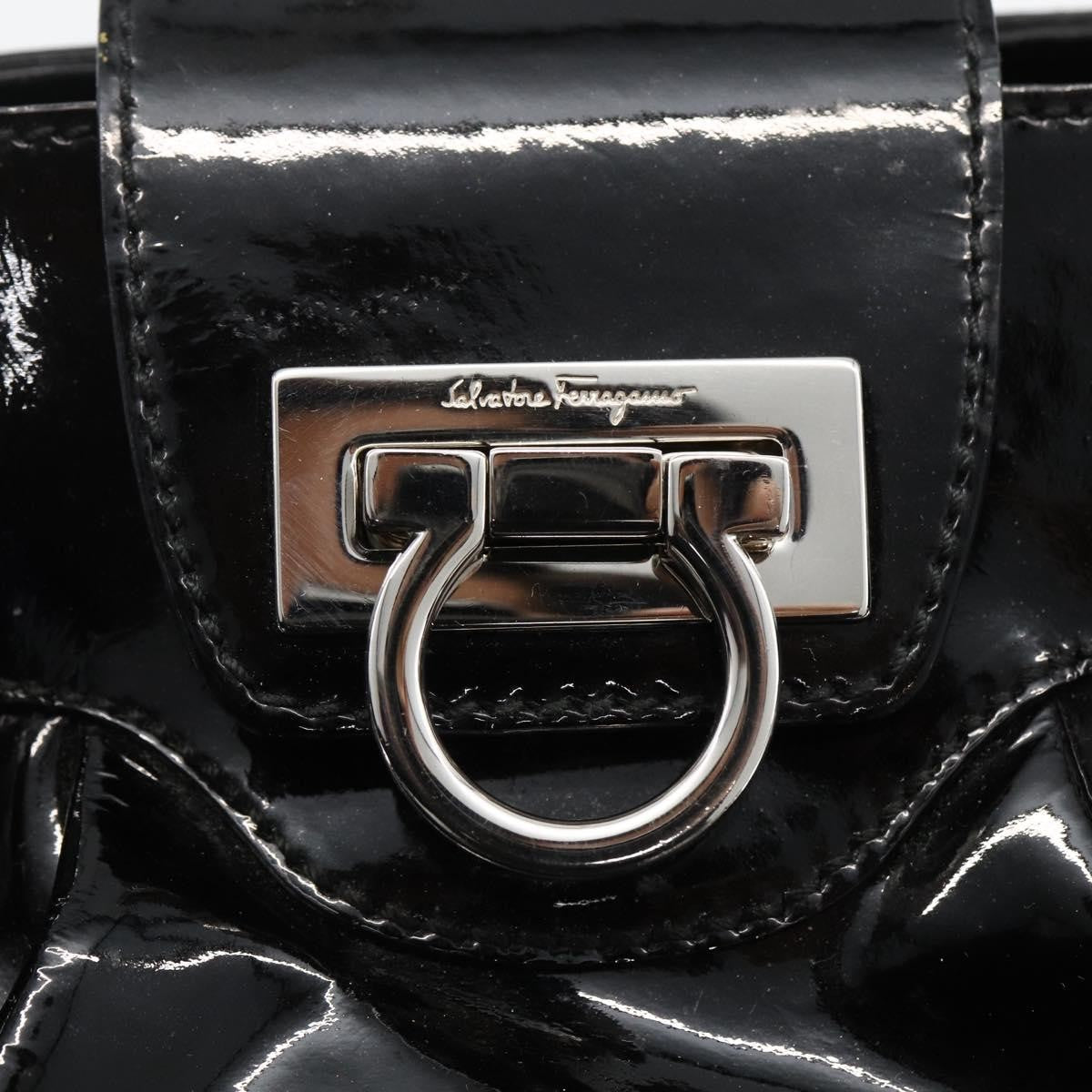 Salvatore Ferragamo Gancini Patent Leather, Black, Patent Leather, Handbag