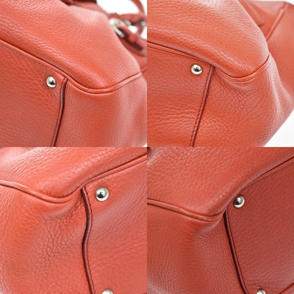 Salvatore Ferragamo Gancini Handle Leather, Orange, Leather, Tote Bag