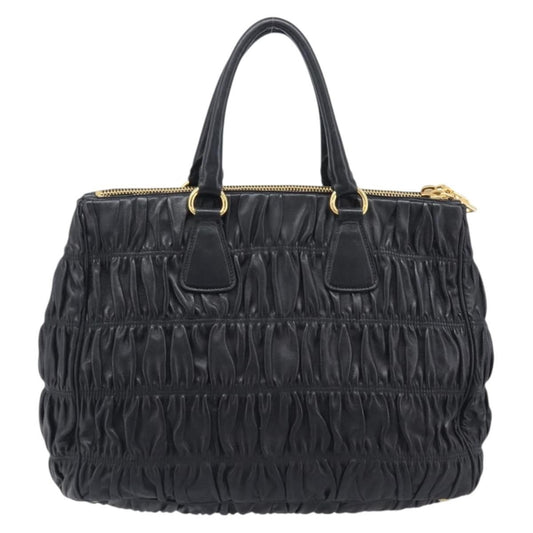 Prada Gaufre Double Zip Convertible Nappa Leather, Black, Leather, Tote Bag