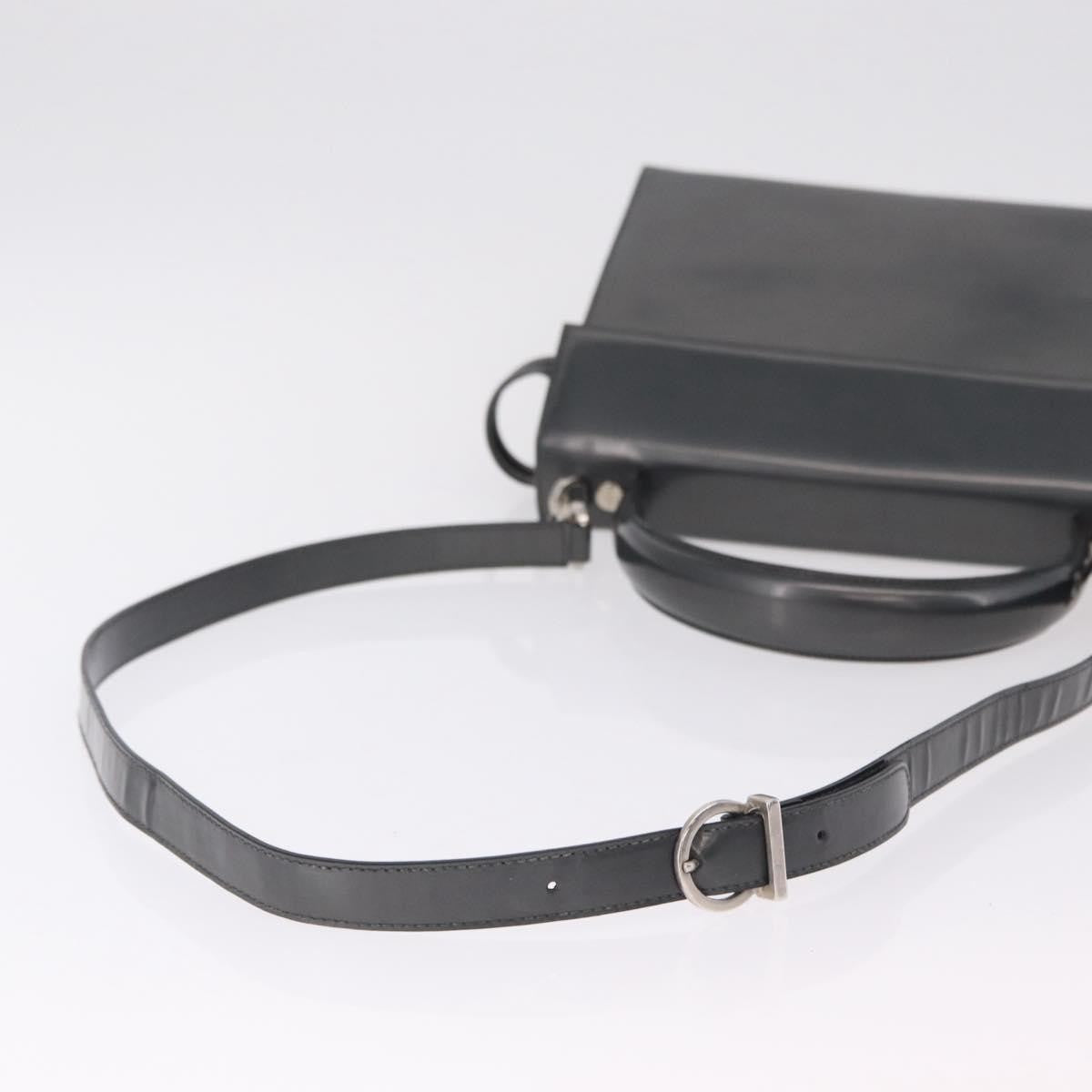 Salvatore Ferragamo Gancini Leather, Gray, Patent Leather, Handbag