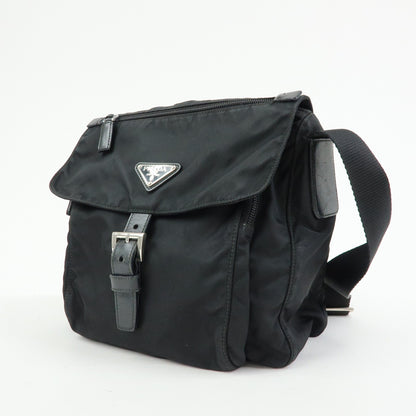 Prada Zip Buckle Messenger Tessuto, Black, Nylon, Handbag