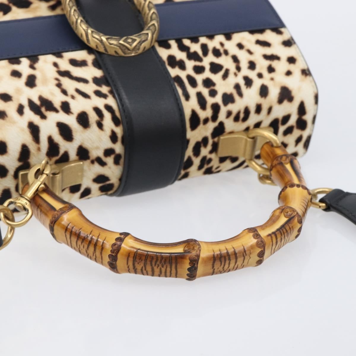 Gucci Dionysus Bamboo Top Handle Printed Pony Hair with Leather, Beige, Leather, Handbag