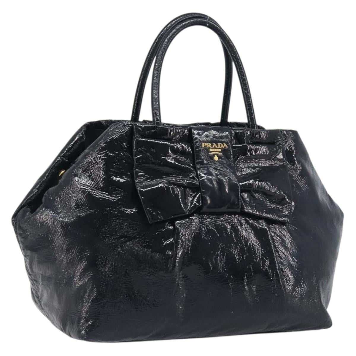 Prada Bow Top handle Patent leather, Black, Patent Leather, Handbag