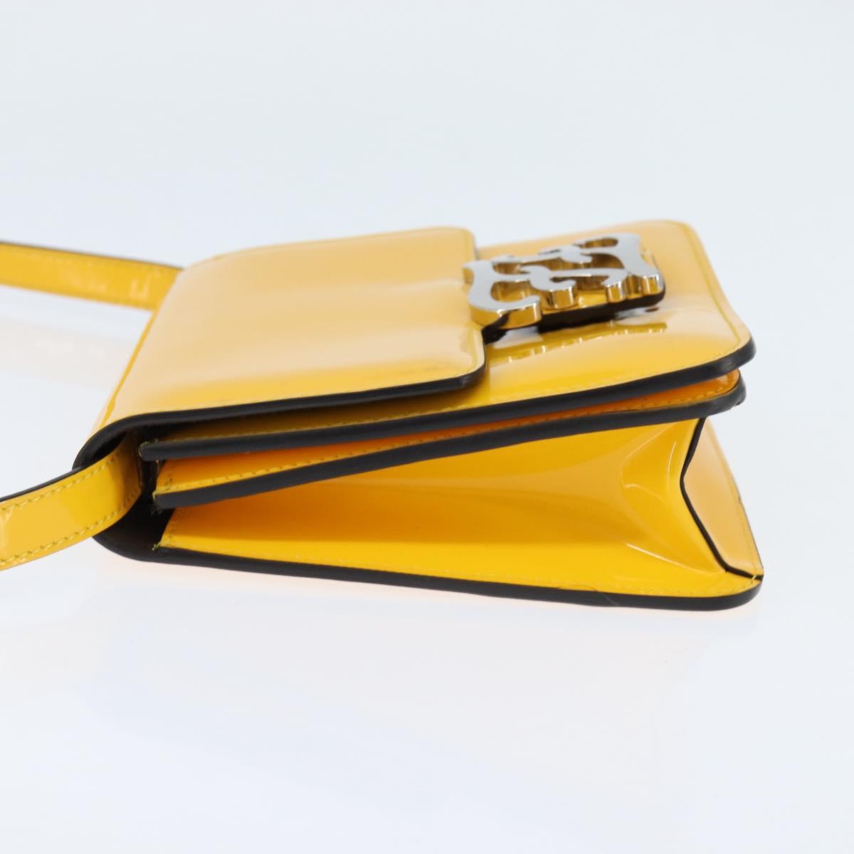 Fendi Curligraphy Shoulder Enamel Yellow Silver, Yellow, Patent Leather, Shoulder Bag