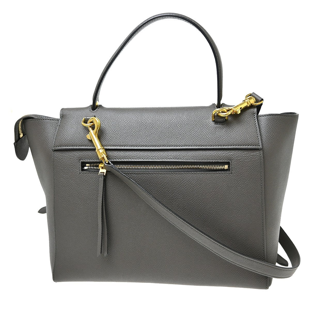 Celine Belt Leather, Gray, Leather, Handbag