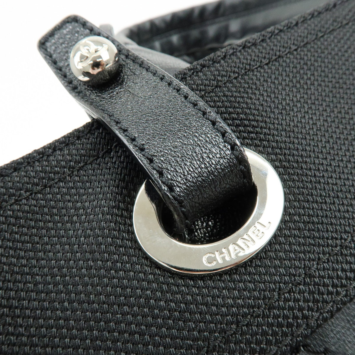 Chanel Biarritz Quilted Coated Canvas, Black, Leather, Tote Bag