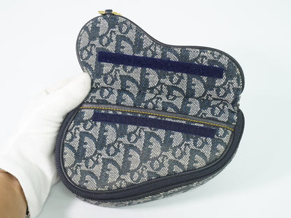 Christian Dior Saddle Zip Diorissimo Canvas, Navy, Canvas, Clutch