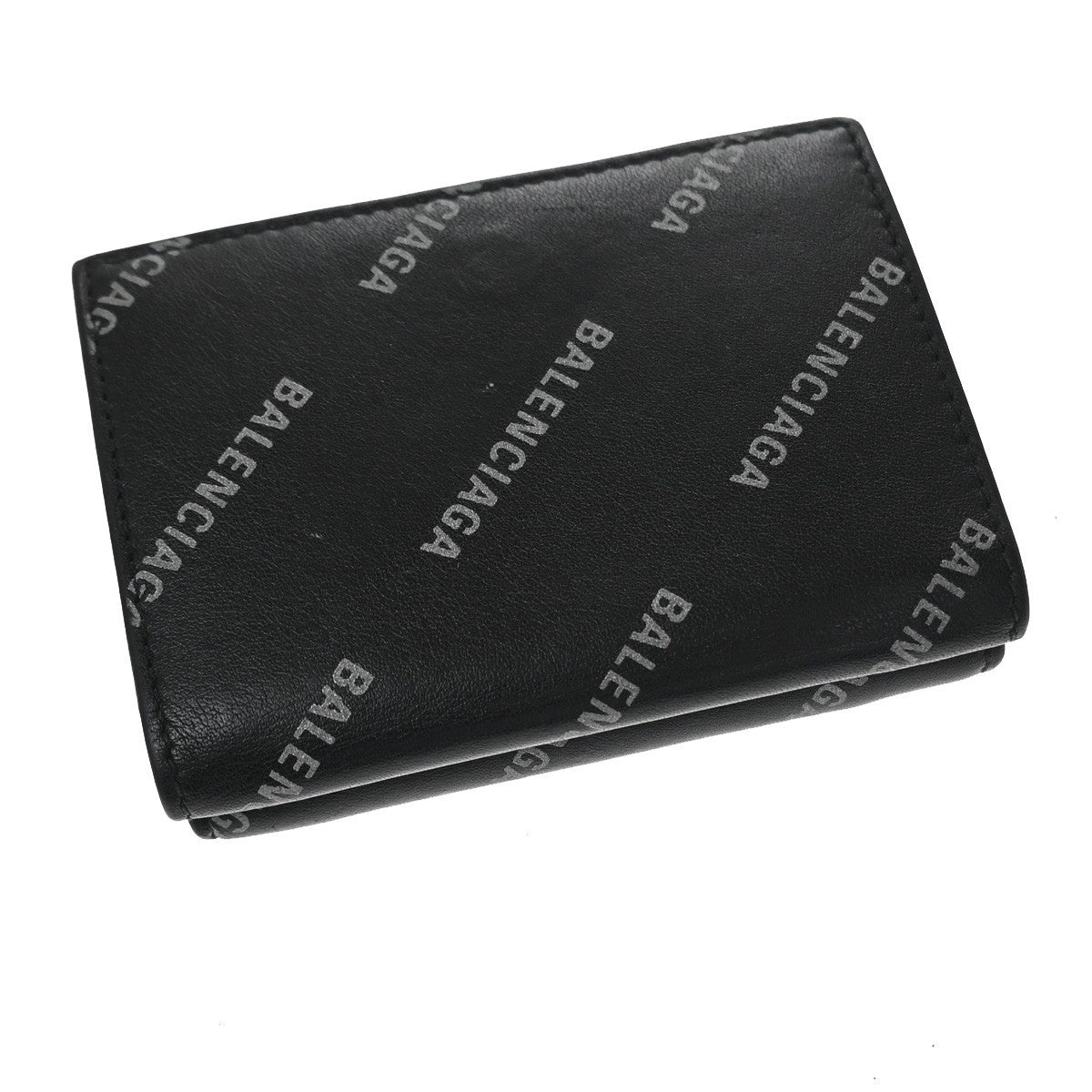 Balenciaga Logo Trifold Wallet Leather, Black, Leather, Clutch