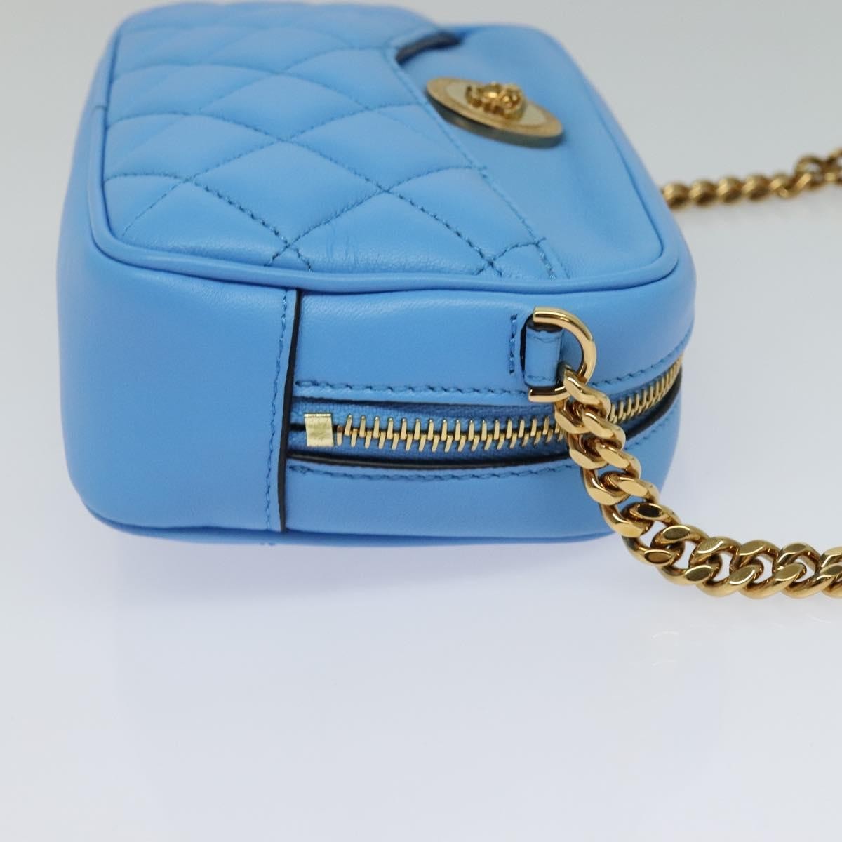 Versace Medusa Icon Front Slip Pocket Camera Quilted Leather, Blue, Leather, Shoulder Bag