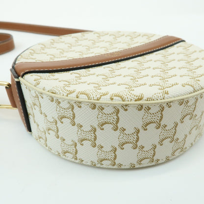 Celine Round Purse on Strap Triomphe Coated Canvas, Beige, Canvas, Crossbody Bag