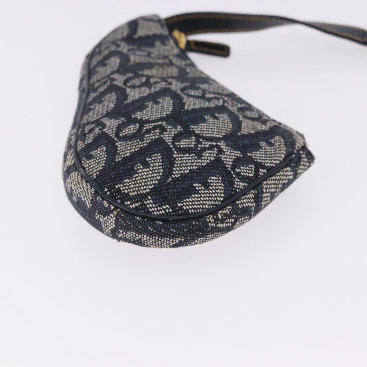 Christian Dior Vintage Saddle Zip Coin Purse Diorissimo Canvas, Navy, Canvas, Clutch