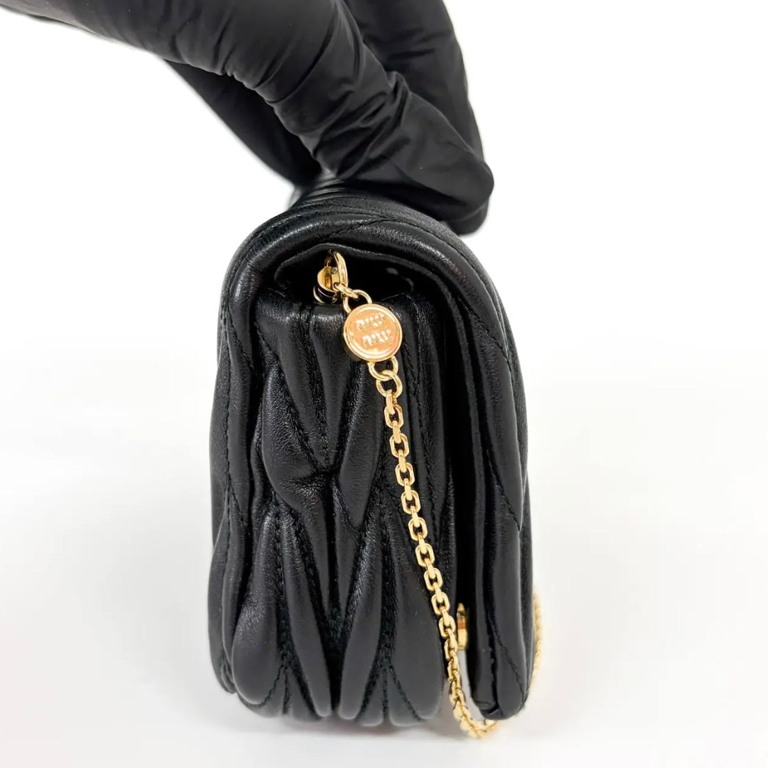 Miu Miu Nappa Matelassè Leather, Black, Leather, Handbag