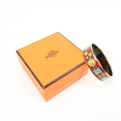 Hermes Bangle Printed Enamel, Red, Gold Plated, Bracelet