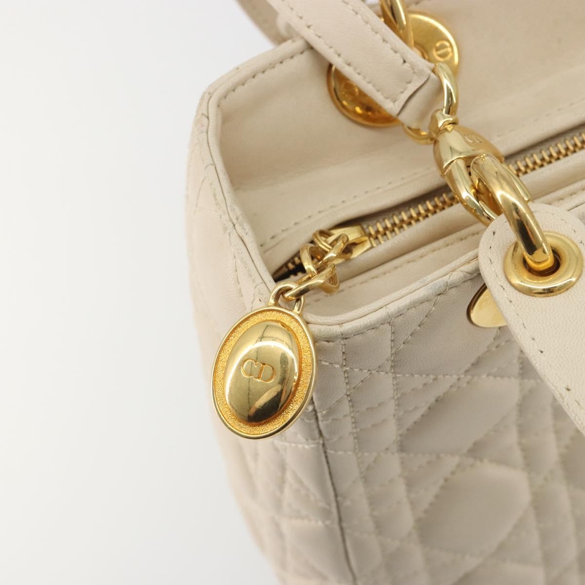 Christian Dior Lady Dior Cannage Quilt Lambskin, White, Leather, Handbag