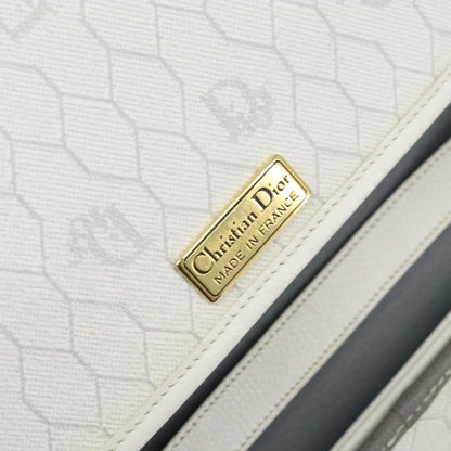 Christian Dior Vintage Honeycomb chain Canvas, White, Canvas, Shoulder Bag