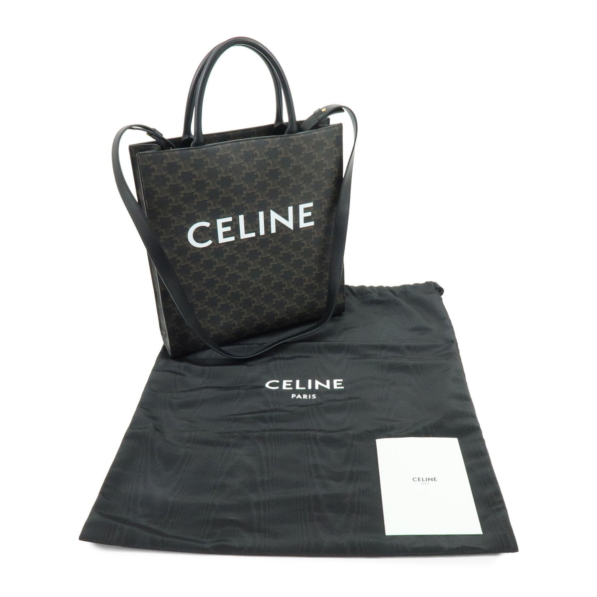 Celine Vertical Cabas Triomphe Coated Canvas, Brown, Canvas, Tote Bag