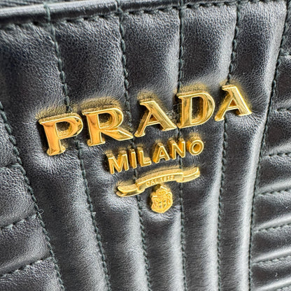 Prada Double Zip Diagramme Quilted Leather, Black, Leather, Tote Bag