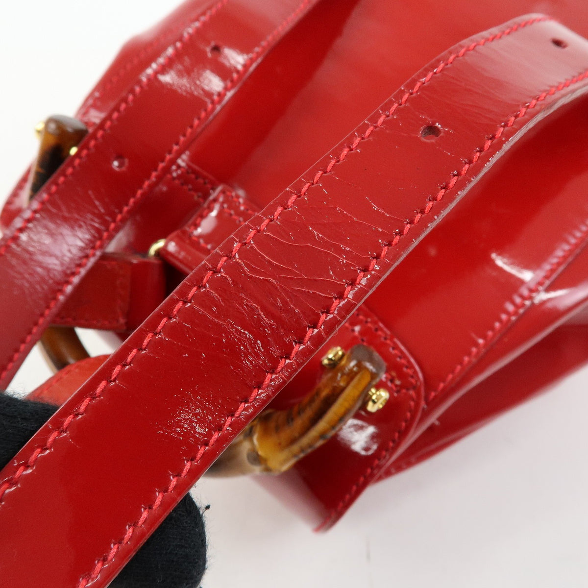 Gucci Vintage Bamboo Patent, Red, Patent Leather, Backpack
