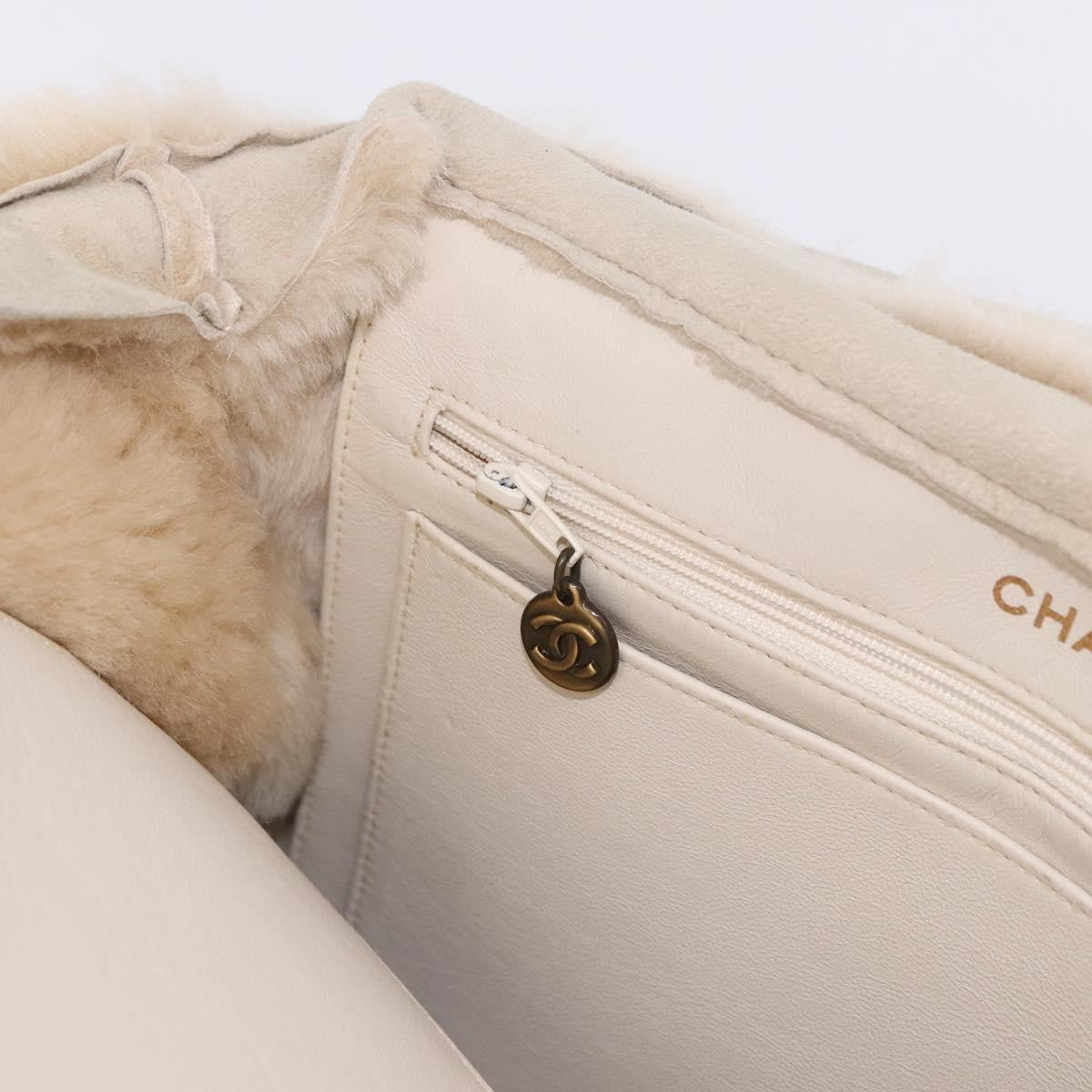 Chanel Vintage East West Tote Shearling and Suede, Beige, Leather, Tote Bag
