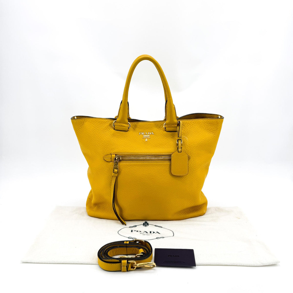 Prada Front Pocket Convertible Tote Leather, Yellow, Leather, Tote Bag
