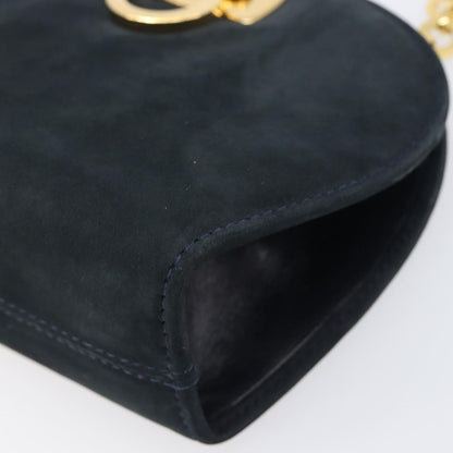 Salvatore Ferragamo Vintage Gancini Chain Suede, Black, Suede, Shoulder Bag