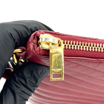 Saint Laurent Classic Monogram Wristlet Matelasse Chevron Leather, Burgundy, Leather, Clutch