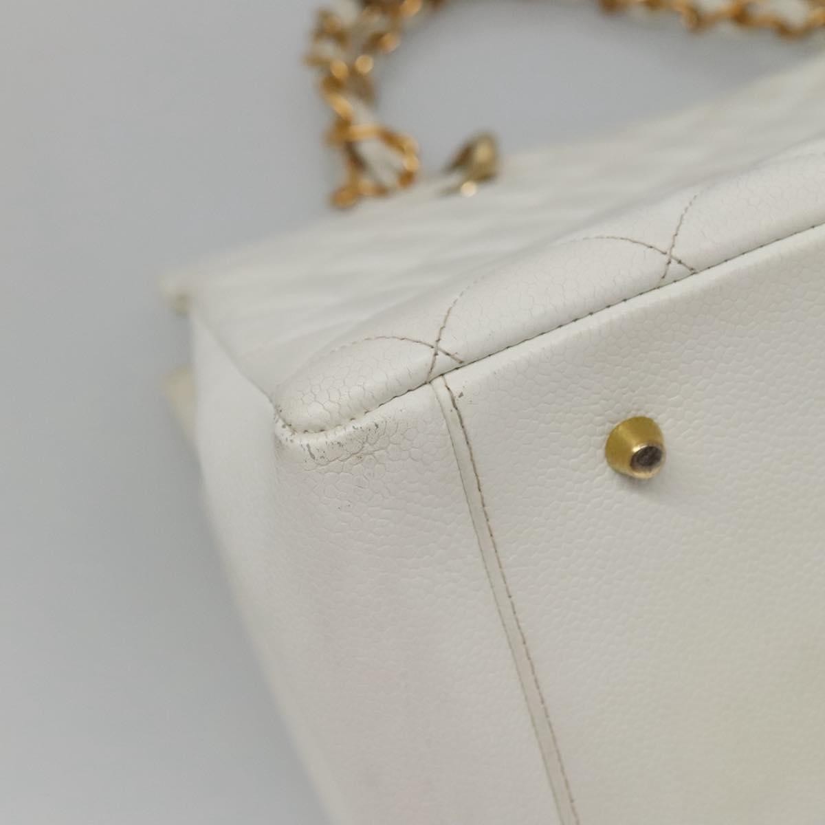 Chanel Vintage Grand Shopping Quilted Caviar, White, Leather, Tote Bag