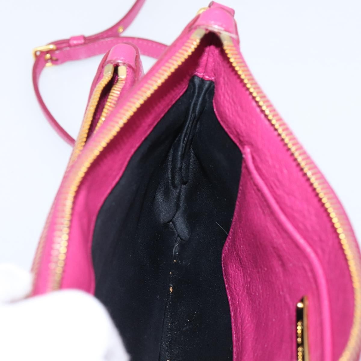 Miu Miu Madras Double Zip Leather, Pink, Leather, Crossbody Bag