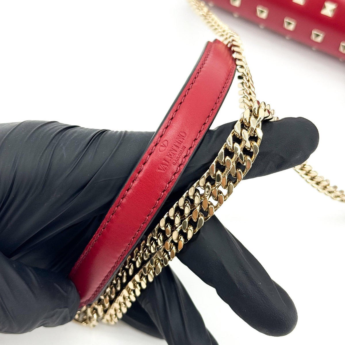 Valentino Garavani Demilune Clutch Studded Leather, Red, Leather, Clutch