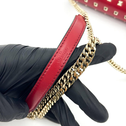 Valentino Garavani Demilune Clutch Studded Leather, Red, Leather, Clutch