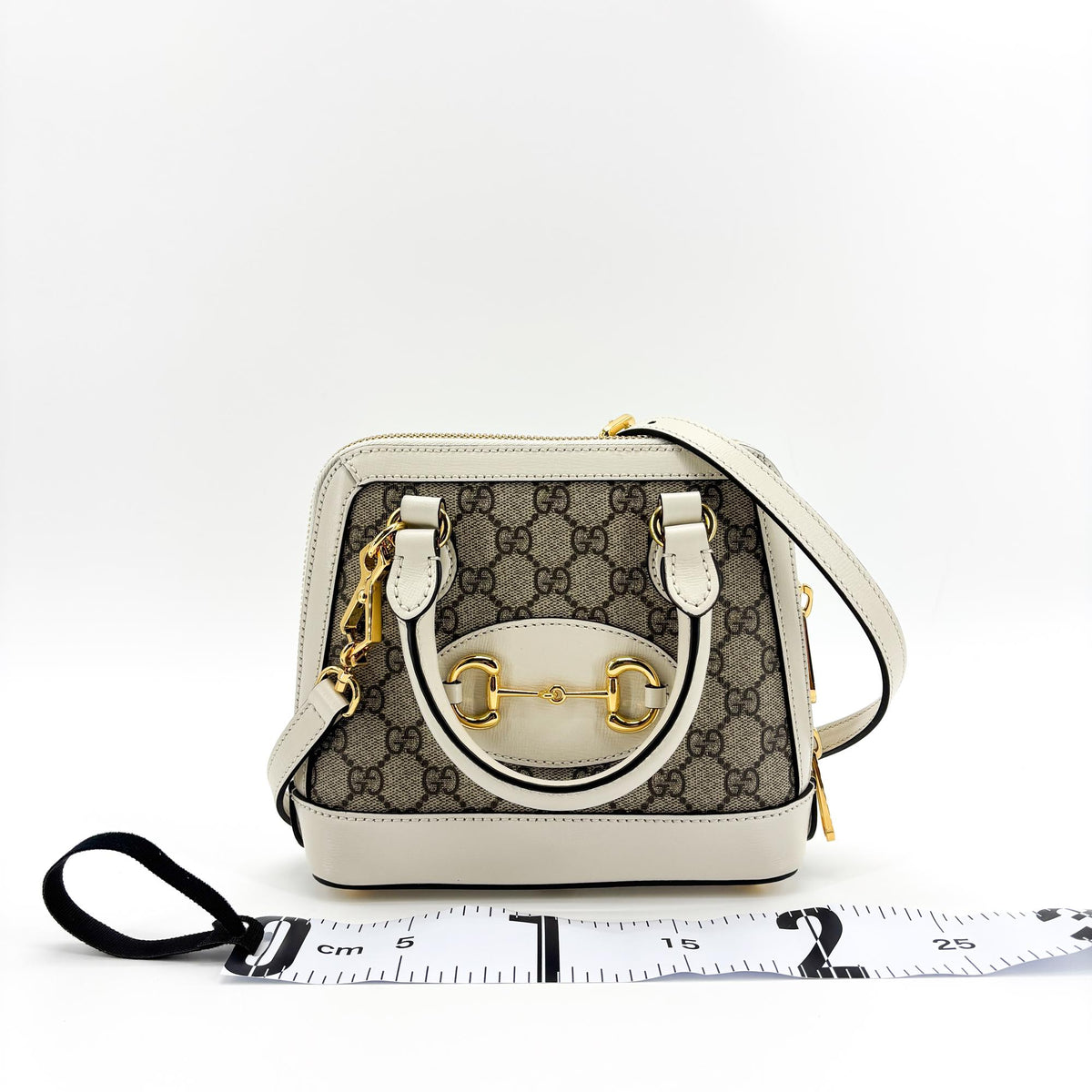 Gucci Horsebit 1955 Top Handle GG Coated Canvas with Leather, Beige, Canvas, Handbag