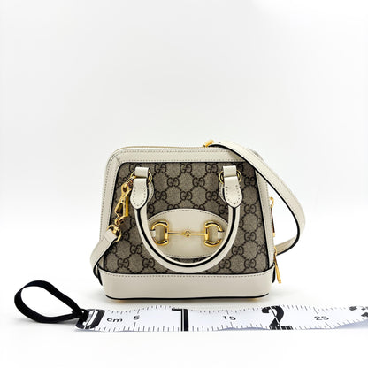 Gucci Horsebit 1955 Top Handle GG Coated Canvas with Leather, Beige, Canvas, Handbag