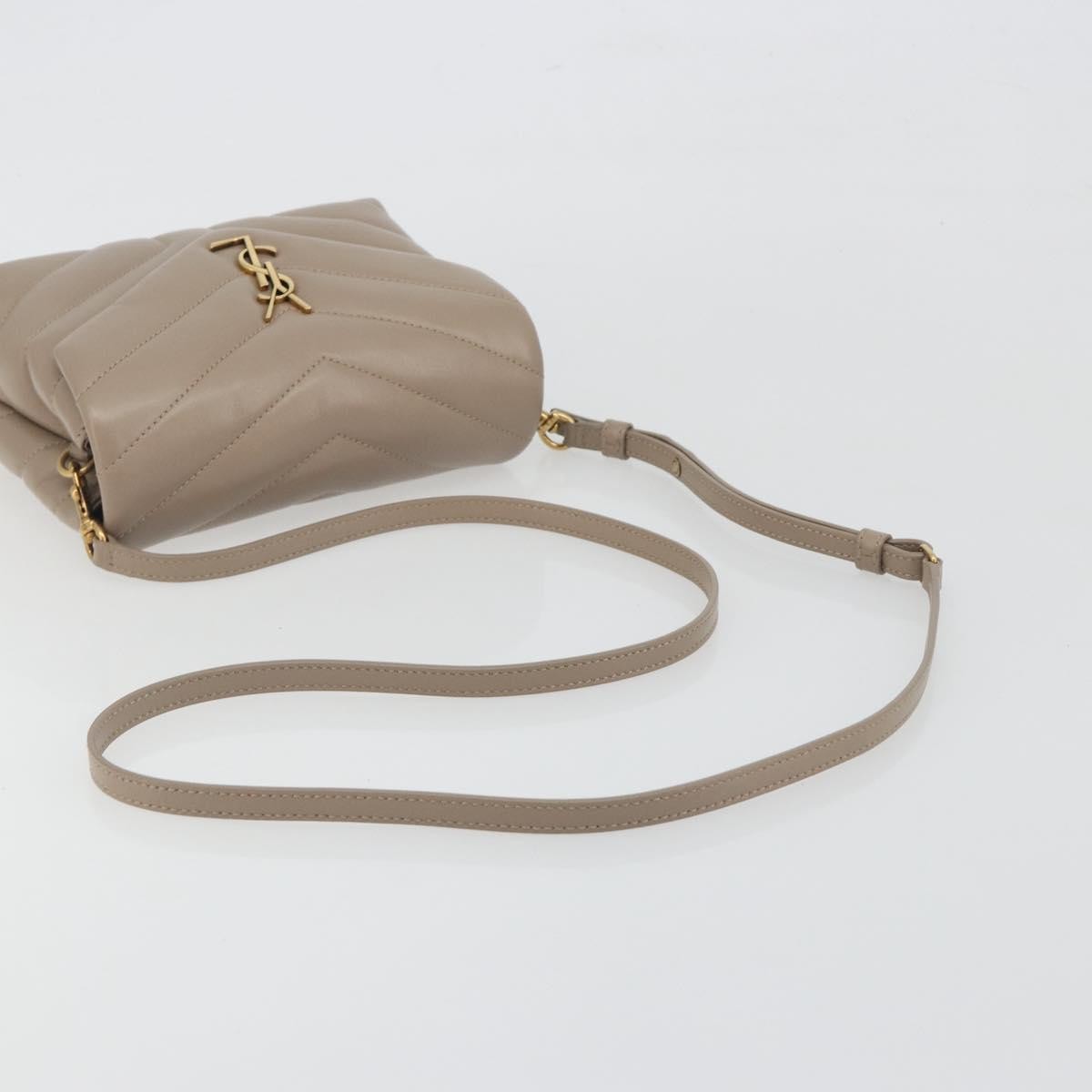 Saint Laurent Loulou Puffer Quilted Leather, Beige, Leather, Shoulder Bag