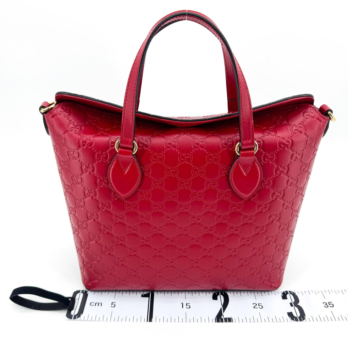 Gucci Signature Fold Over Guccissima Leather, Red, Leather, Tote Bag