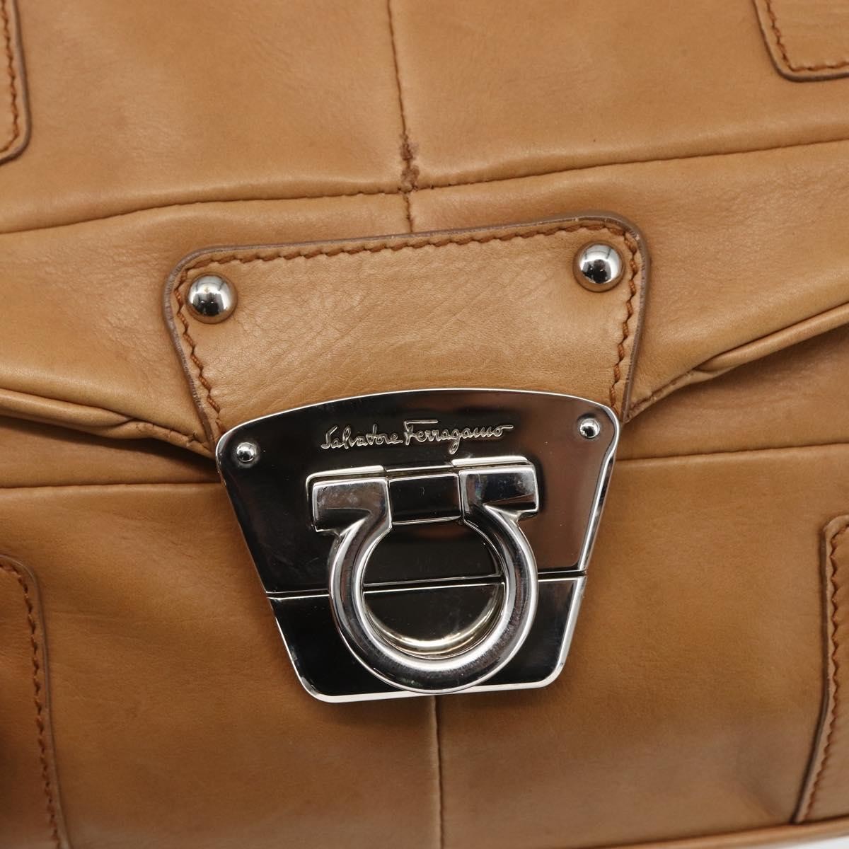 Salvatore Ferragamo Gancini Leather, Brown, Leather, Shoulder Bag