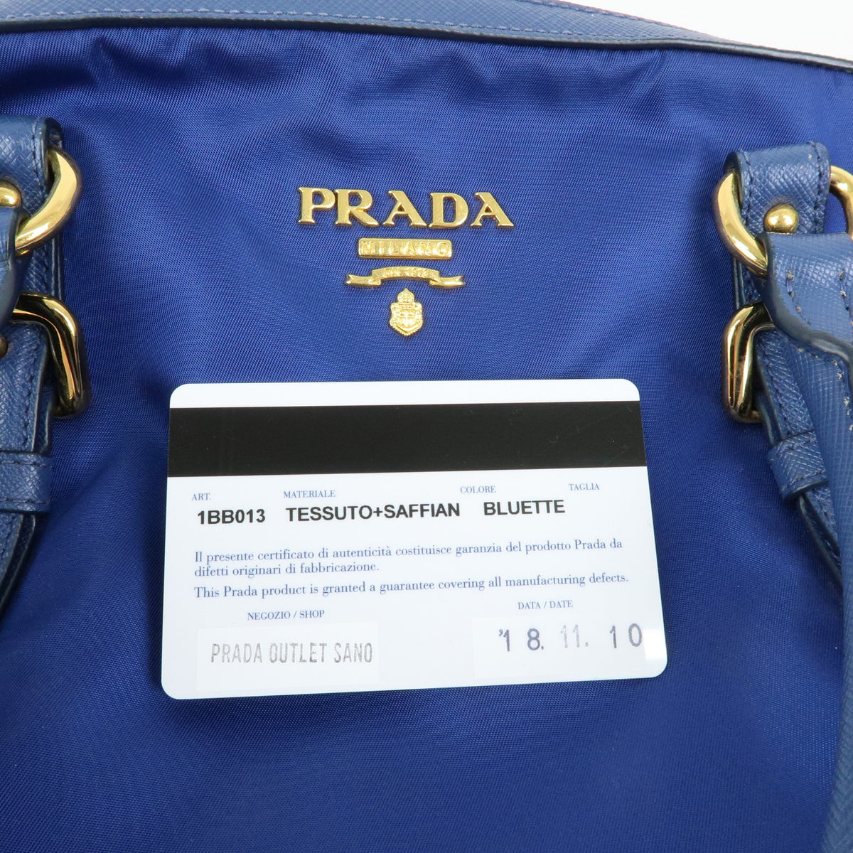 Prada Convertible Dome Satchel Tessuto with Saffiano Leather, Blue, Nylon, Handbag