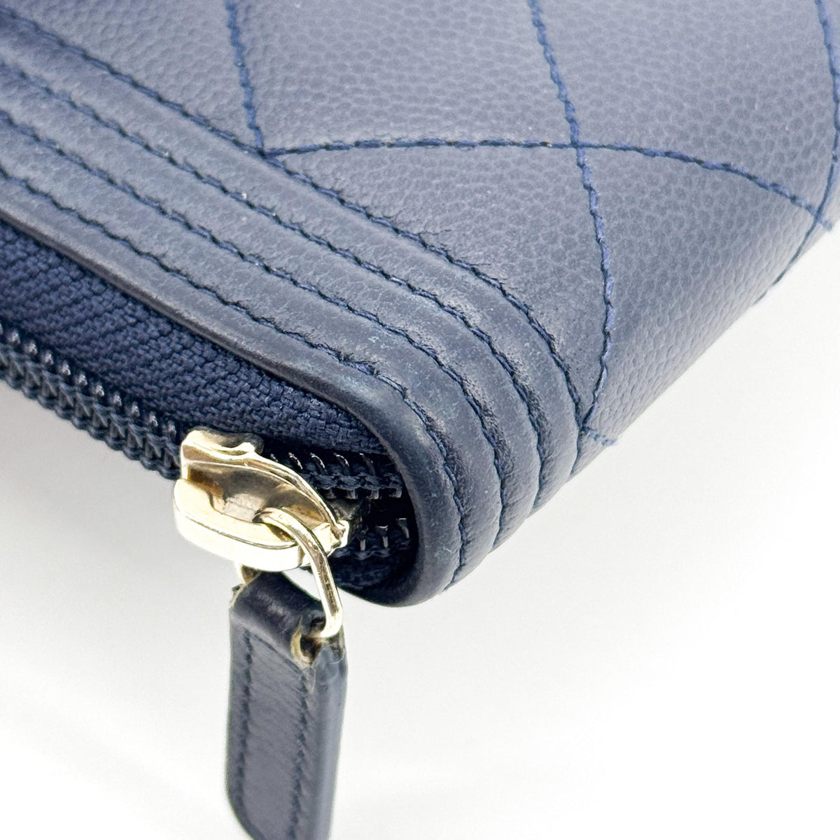 Chanel Boy Zip Around Quilted Caviar, Black, Leather, Wallet