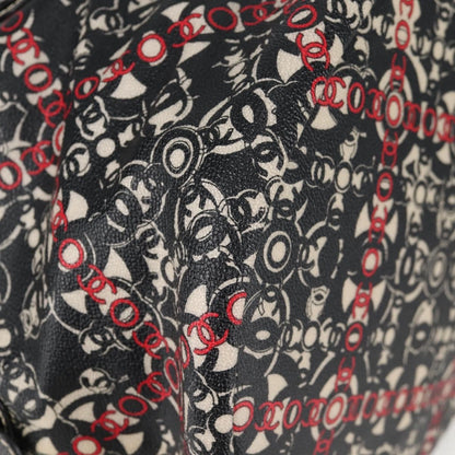 Chanel Optic Coco Bowler Printed Coated Canvas with Caviar, Black, Canvas, Handbag