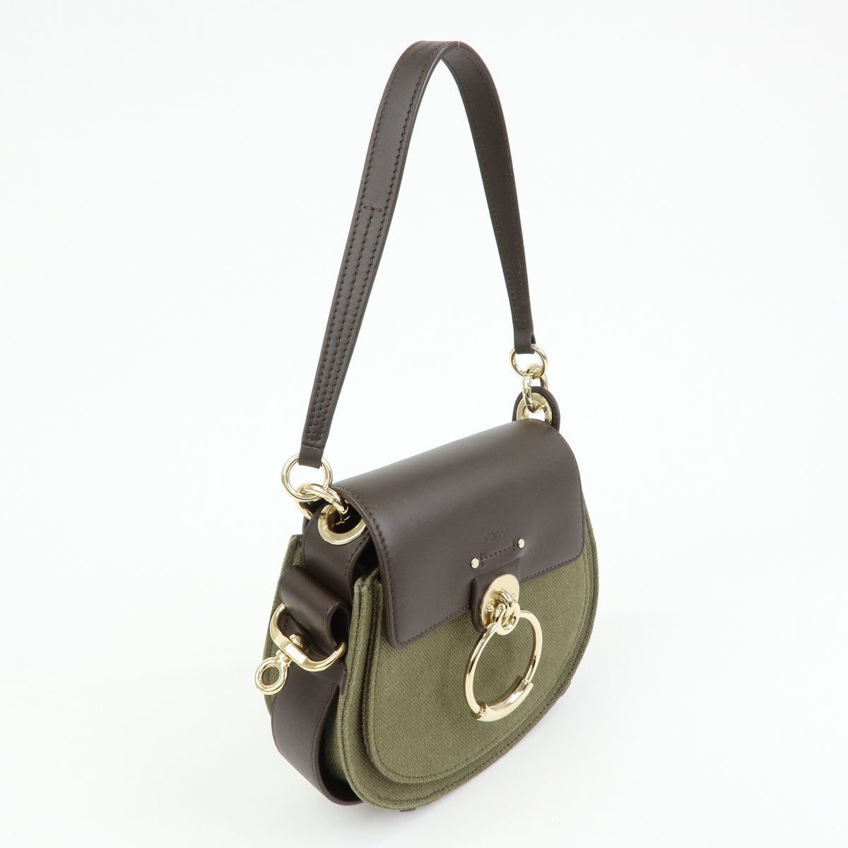 Chloe Tess Canvas with Leather, Green, Canvas, Handbag