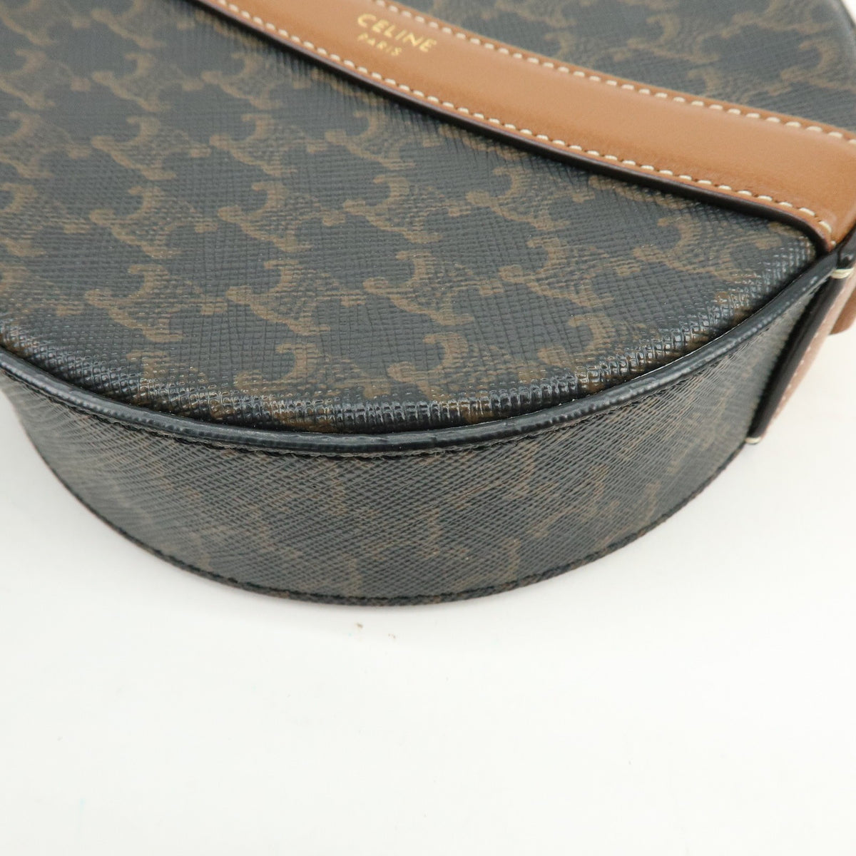 Celine Round Purse on Strap Triomphe Coated Canvas, Brown, Canvas, Crossbody Bag