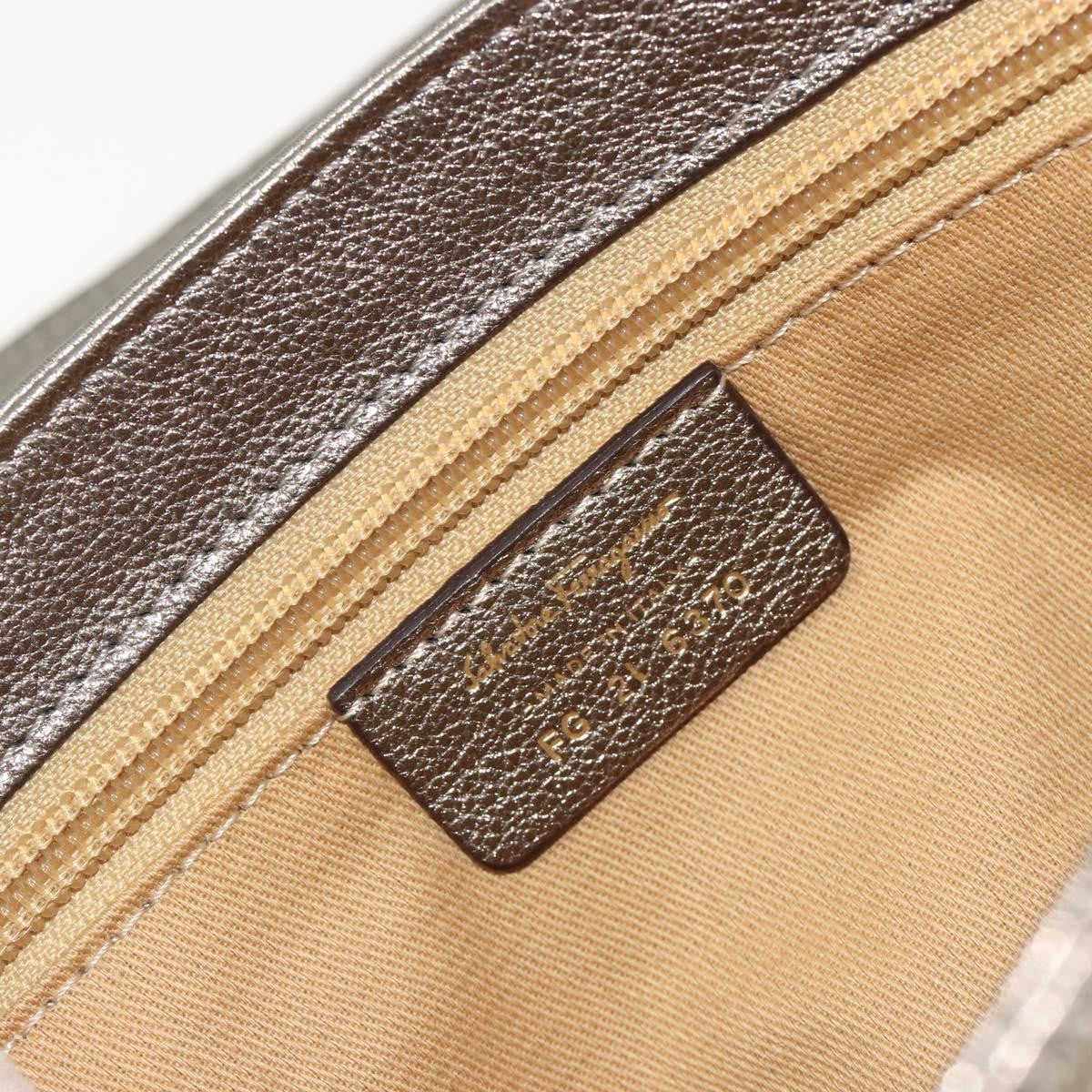 Salvatore Ferragamo Gancini Leather, Silver, Leather, Shoulder Bag