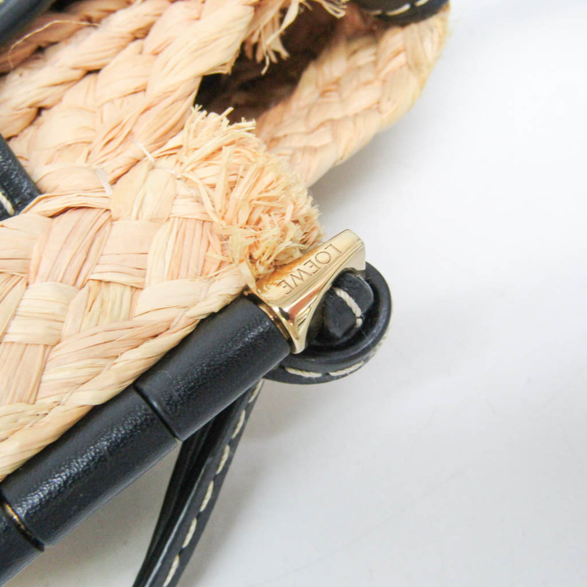 Loewe Gate Leather Leather with Raffia, Black, Leather, Shoulder Bag