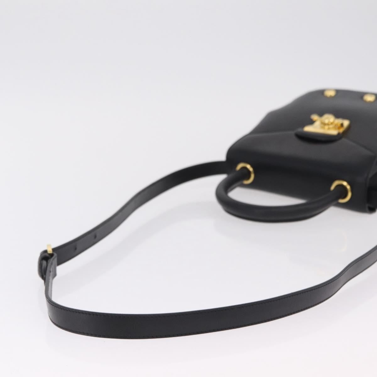 Salvatore Ferragamo Vintage Flap Lock Studded Leather, Black, Leather, Handbag