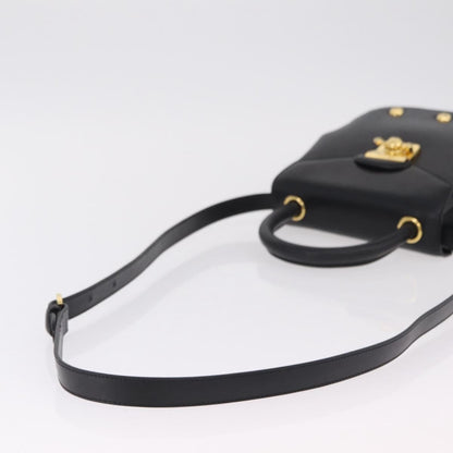 Salvatore Ferragamo Vintage Flap Lock Studded Leather, Black, Leather, Handbag