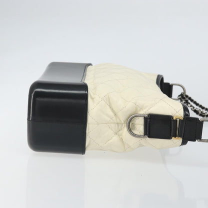 Chanel Bicolor Gabrielle Hobo Quilted Aged Calfskin, White, Leather, Shoulder Bag