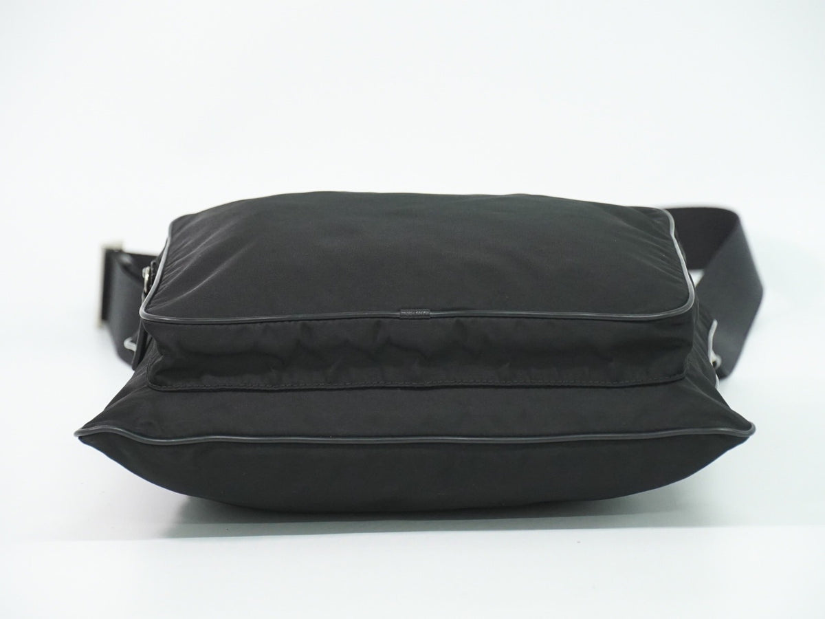Prada Front Pocket Messenger Quilted Tessuto, Black, Nylon, Shoulder Bag