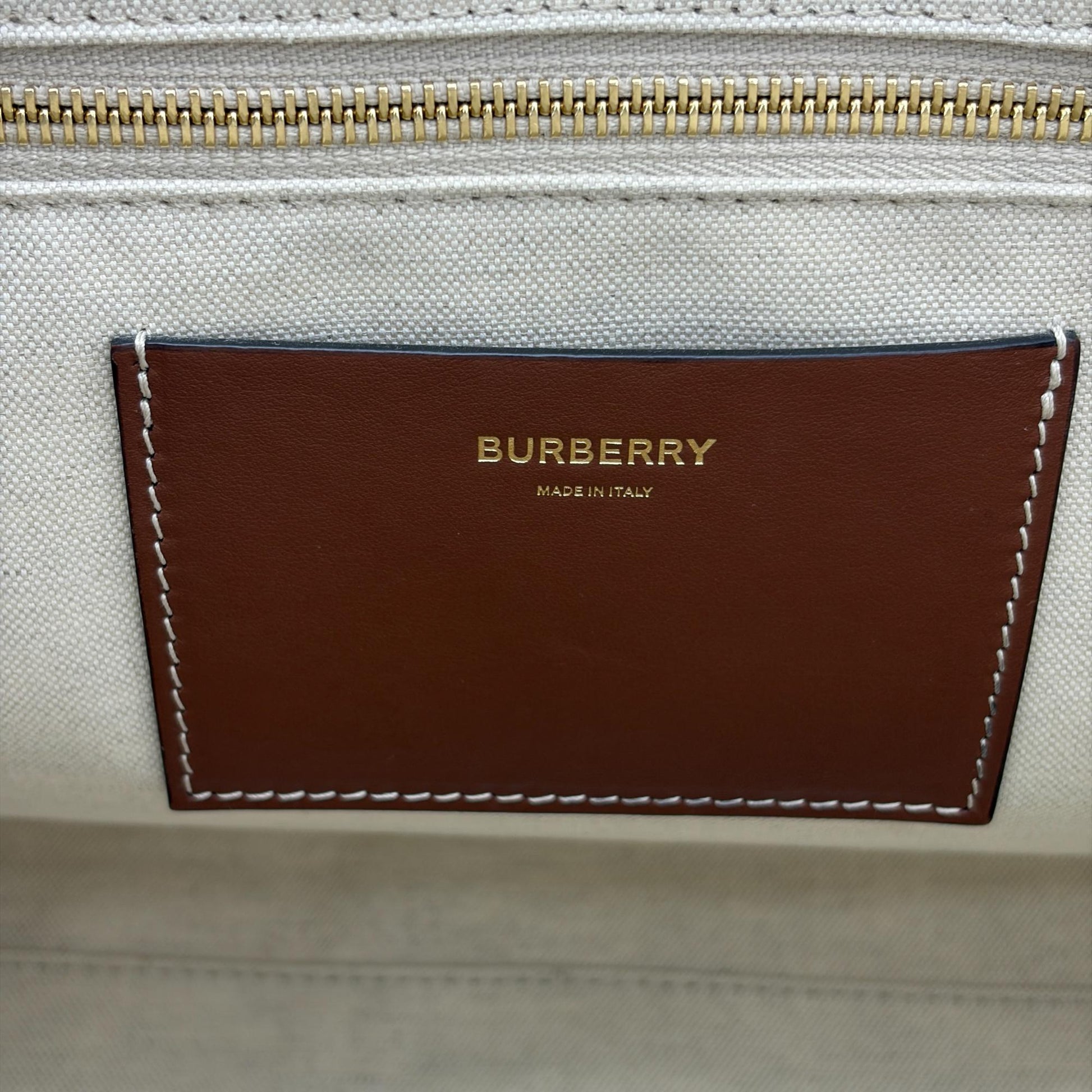 Burberry Freya Shopping Canvas with Leather, Beige, Canvas, Tote Bag