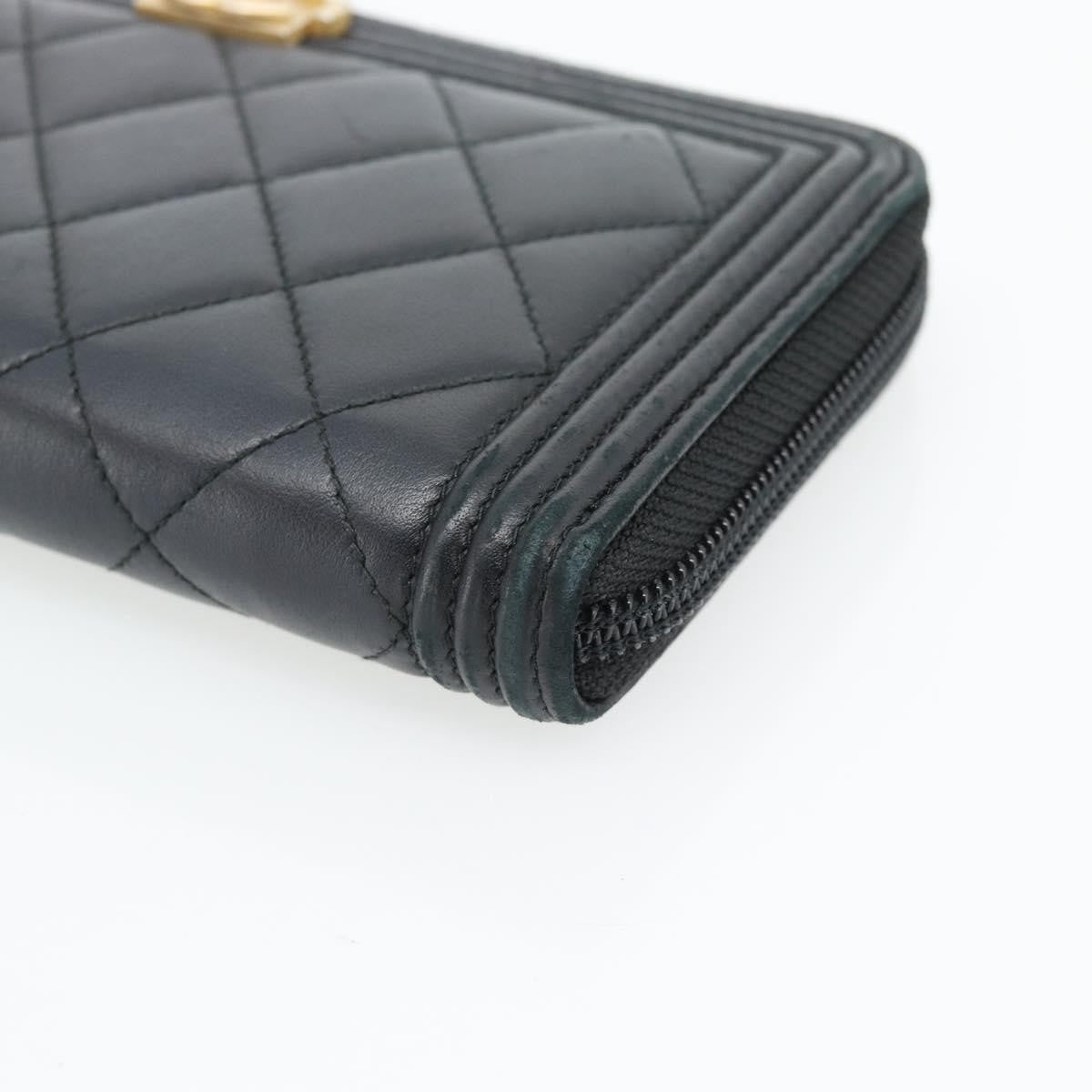 Chanel Boy Zip Around Organizer Quilted Lambskin, Black, Leather, Wallet