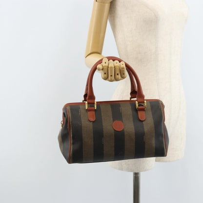 Fendi Vintage Pequin Convertible Boston Coated Canvas, Brown, Canvas, Handbag