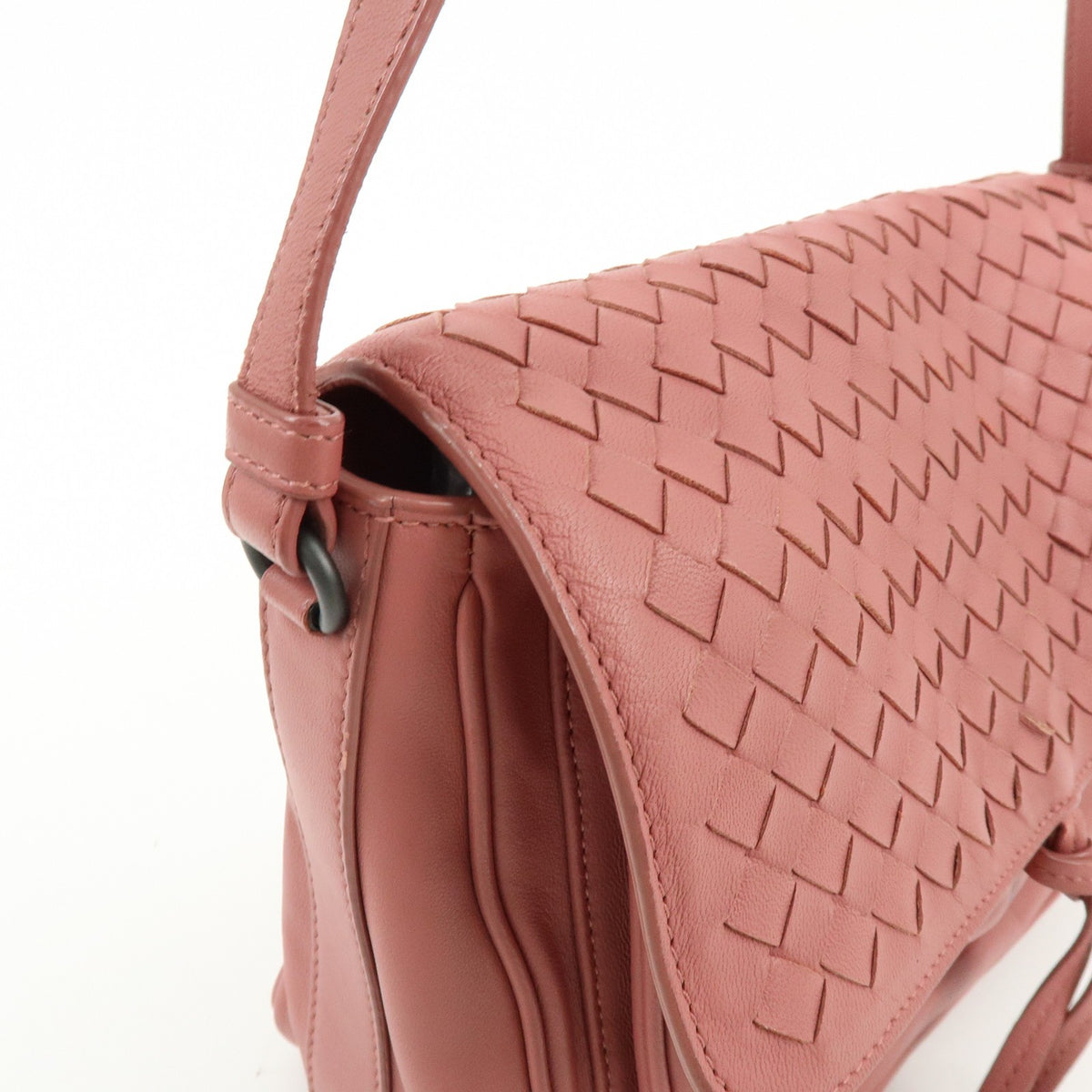 Bottega Veneta Drawstring Flap Leather with Intrecciato, Pink, Leather, Backpack